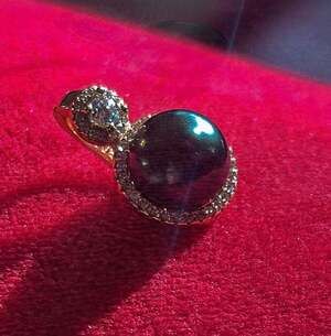 Tahitian Black Pearl Pendant with Halo in 18k Gold Plated Setting